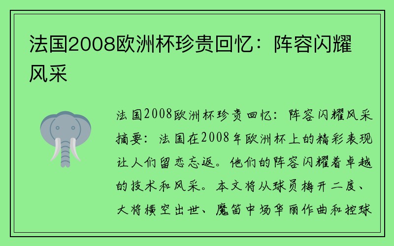 法国2008欧洲杯珍贵回忆：阵容闪耀风采